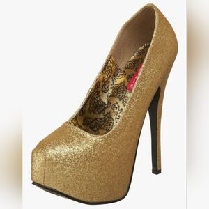 NWOT! Gold Glitter Bordello Heels, 6 Inch, Size 7